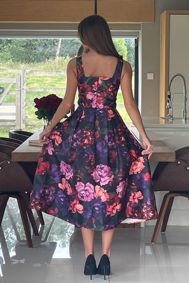 NESTA FLORAL BOAT NECK DRESS