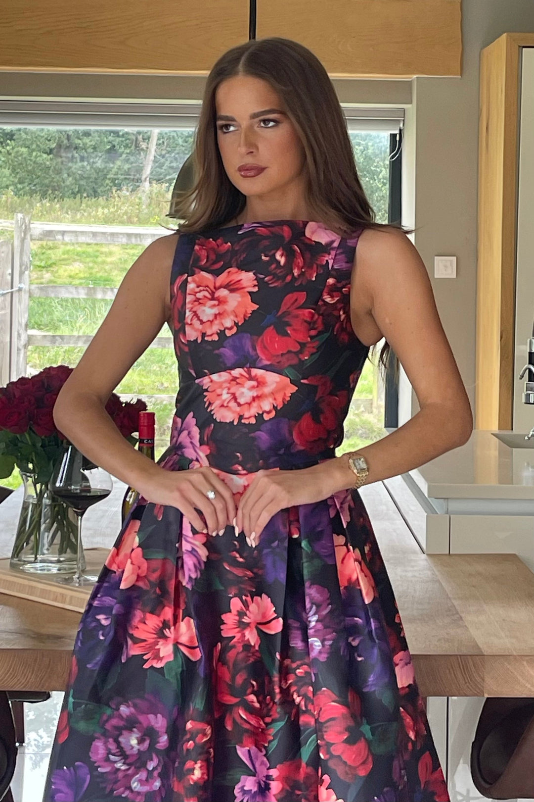 NESTA FLORAL BOAT NECK DRESS