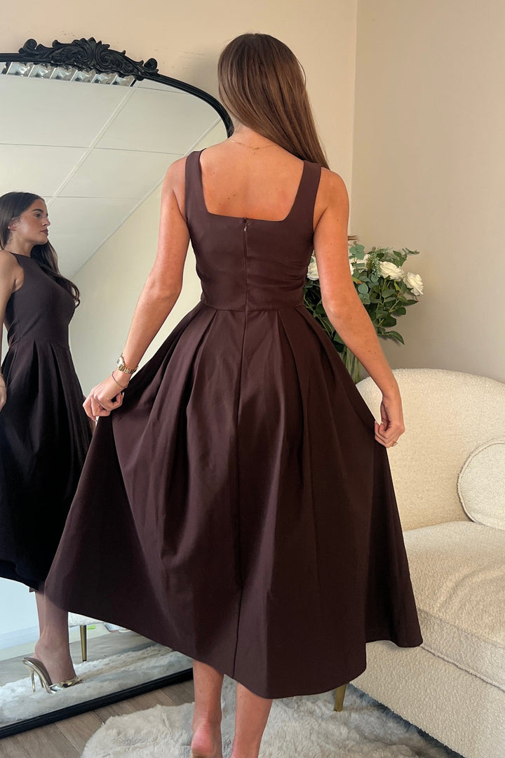 Nesta Brown Midi Dress