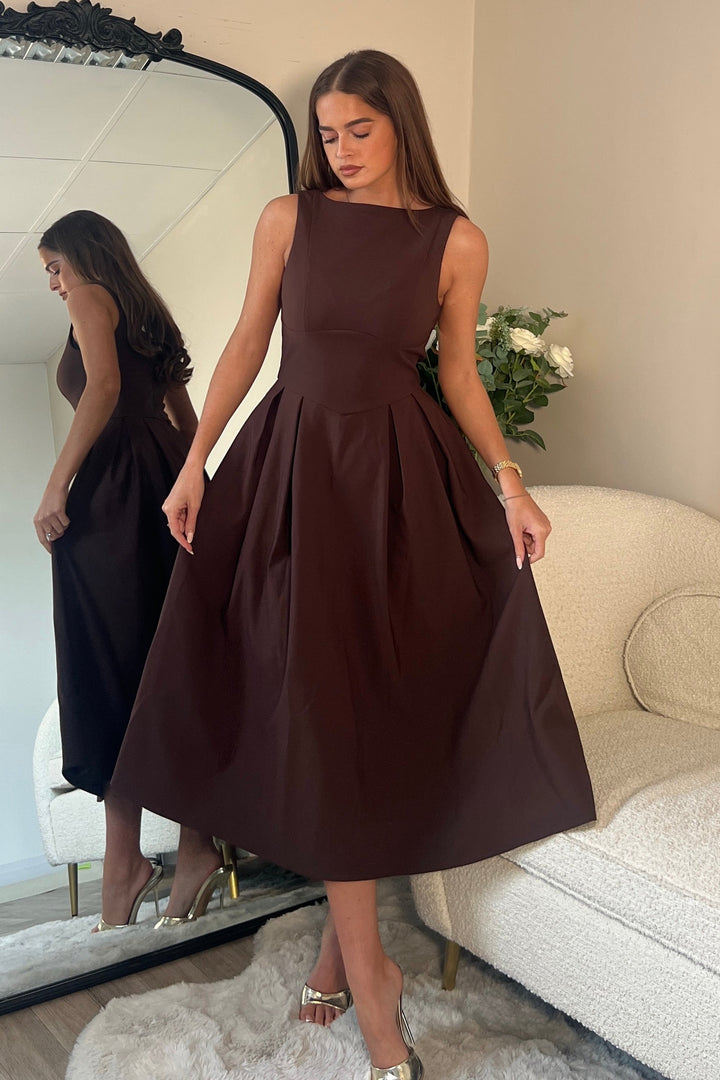 Nesta Brown Midi Dress