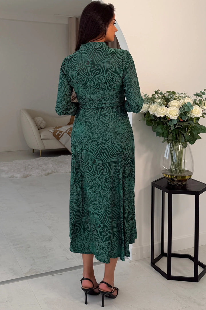 Angela LS Green Shirt Dress