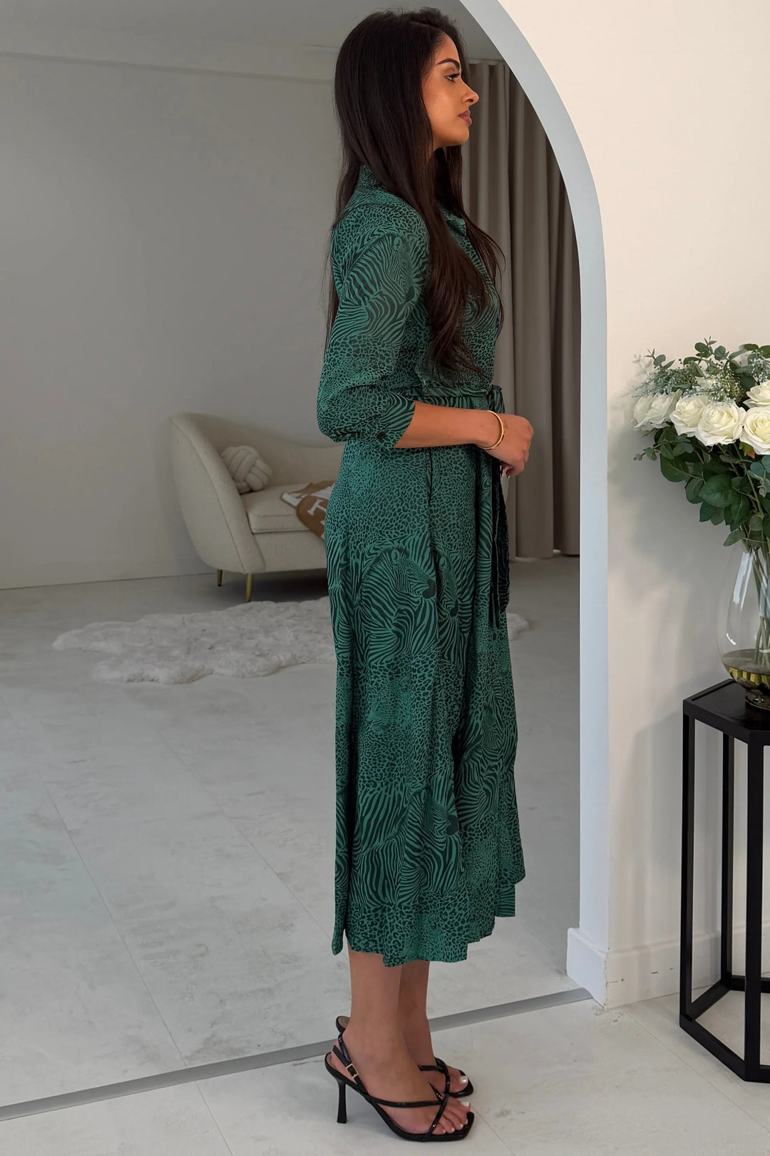 Angela LS Green Shirt Dress