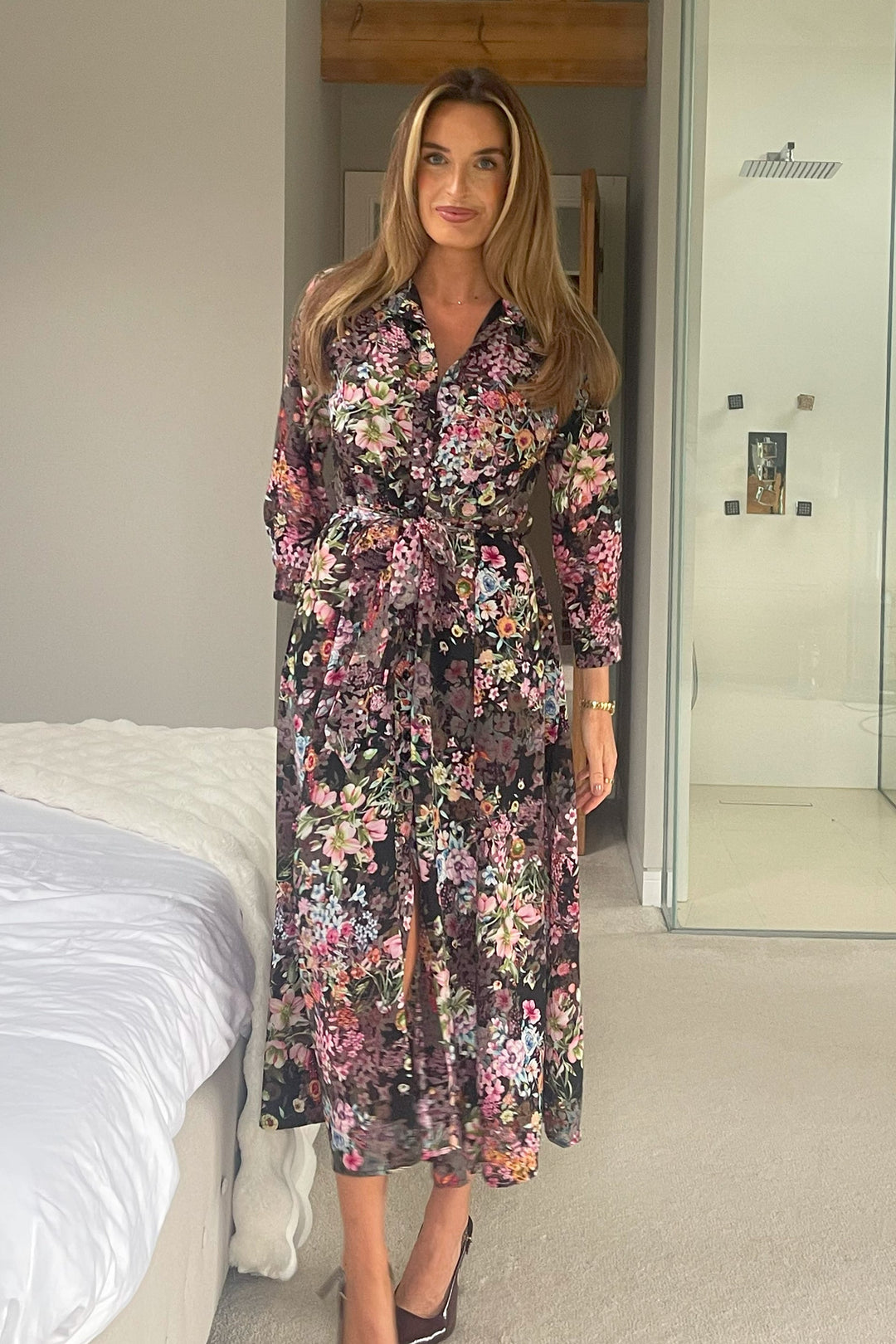 ANGELA BLACK FLORAL SHIRT DRESS