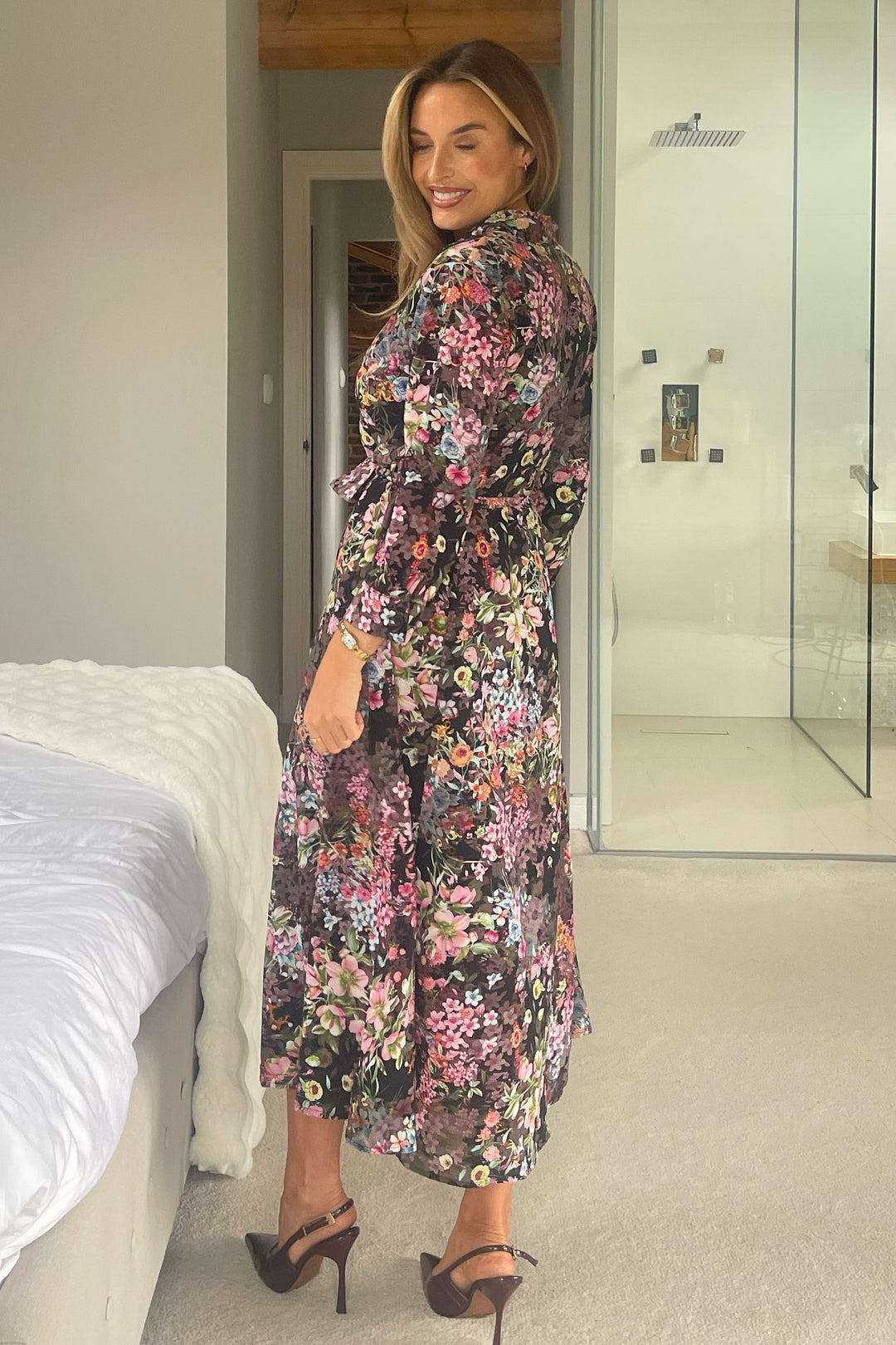 ANGELA BLACK FLORAL SHIRT DRESS