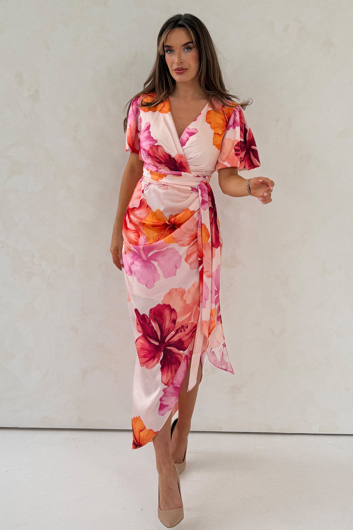 Drew Puff Sleeve Pink floral Dress