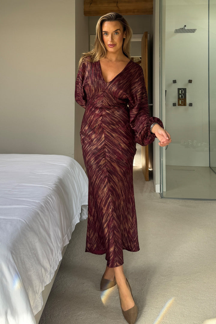 LONDON V NECK MAXI DRESS BERRY