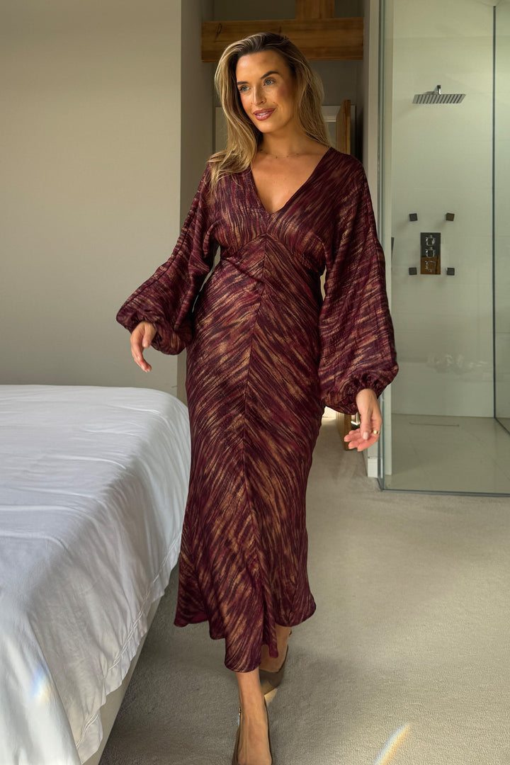 LONDON V NECK MAXI DRESS BERRY