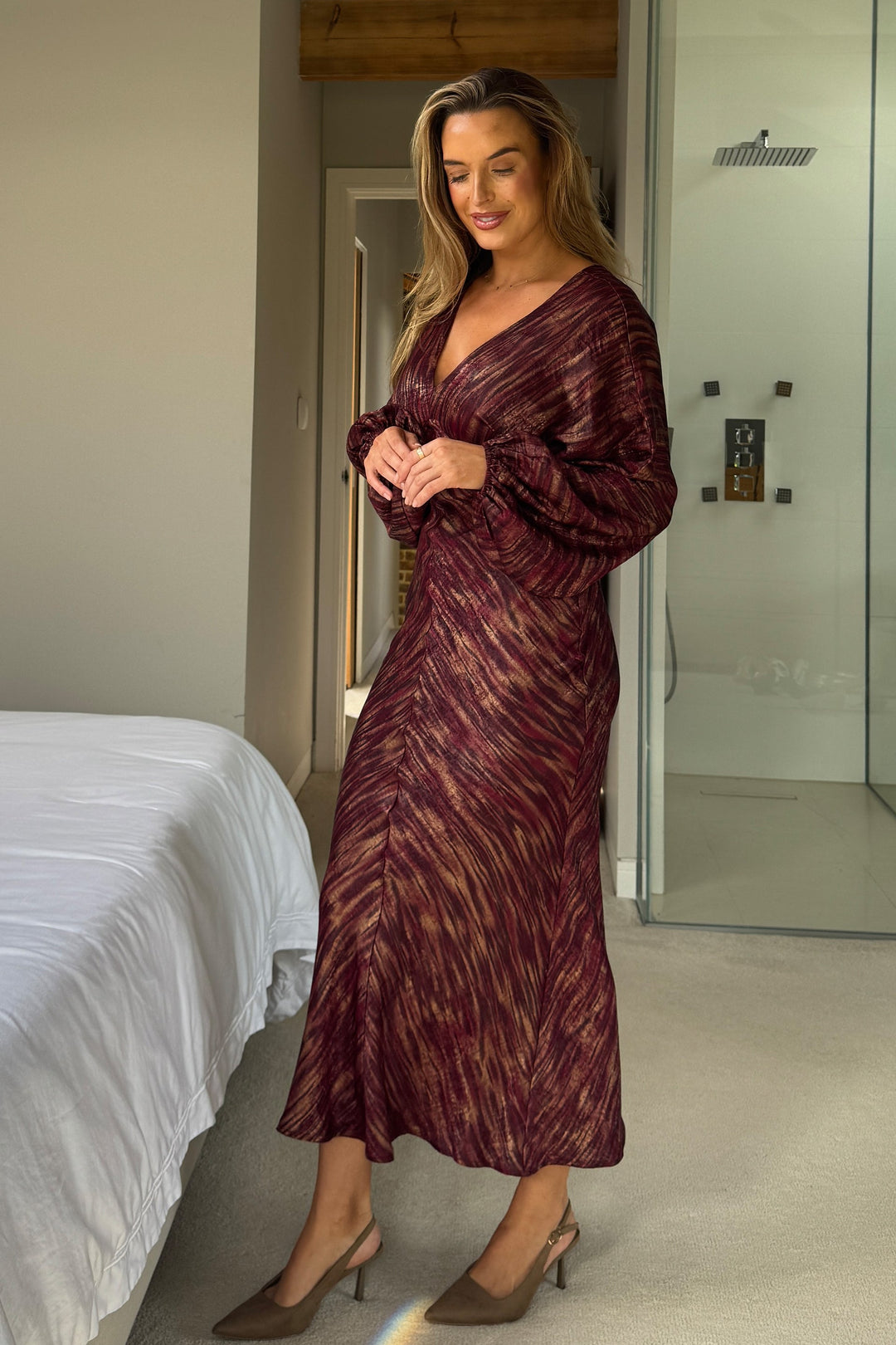 LONDON V NECK MAXI DRESS BERRY