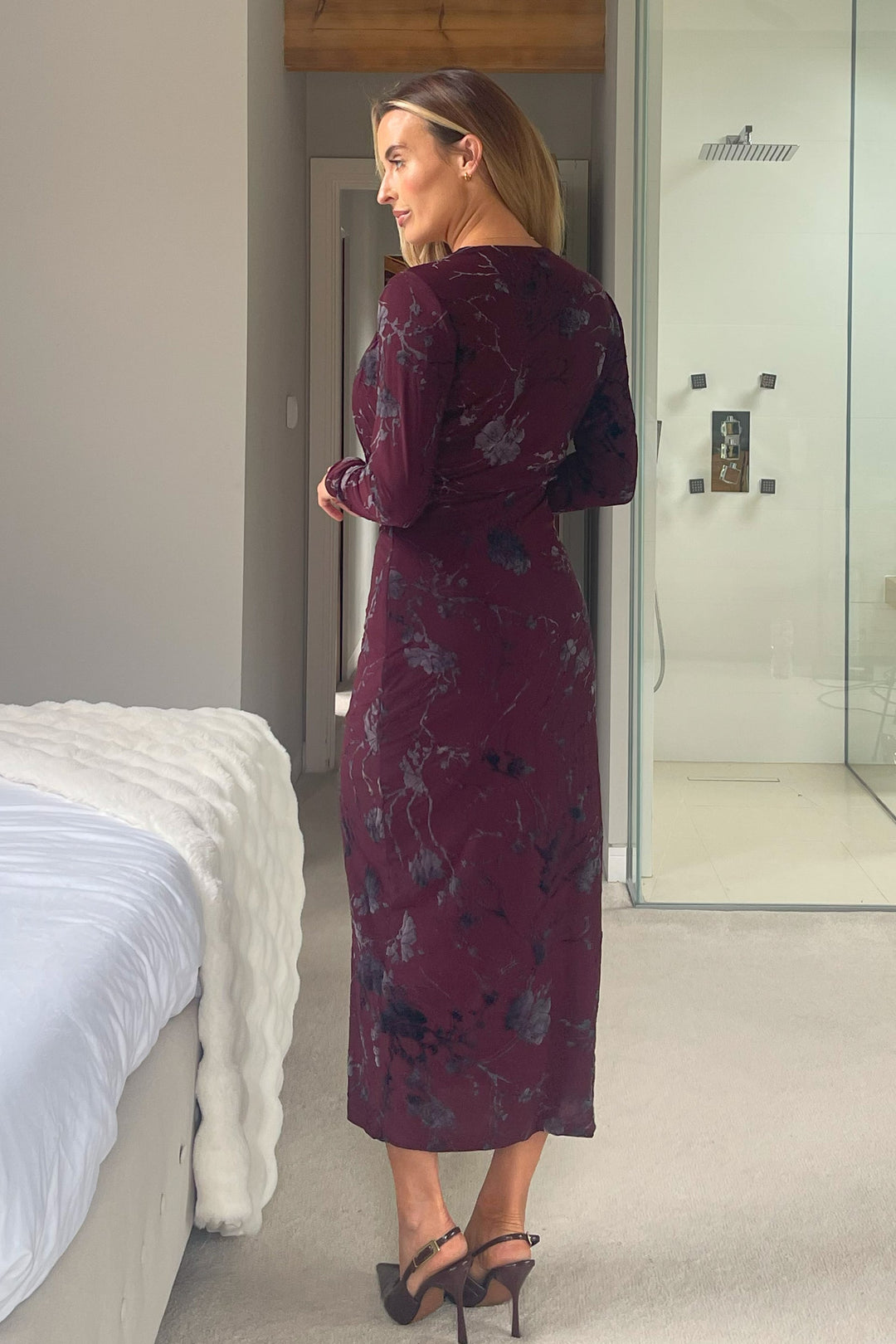 REMINGTON COWL NECK MIDI DRESS PLUM