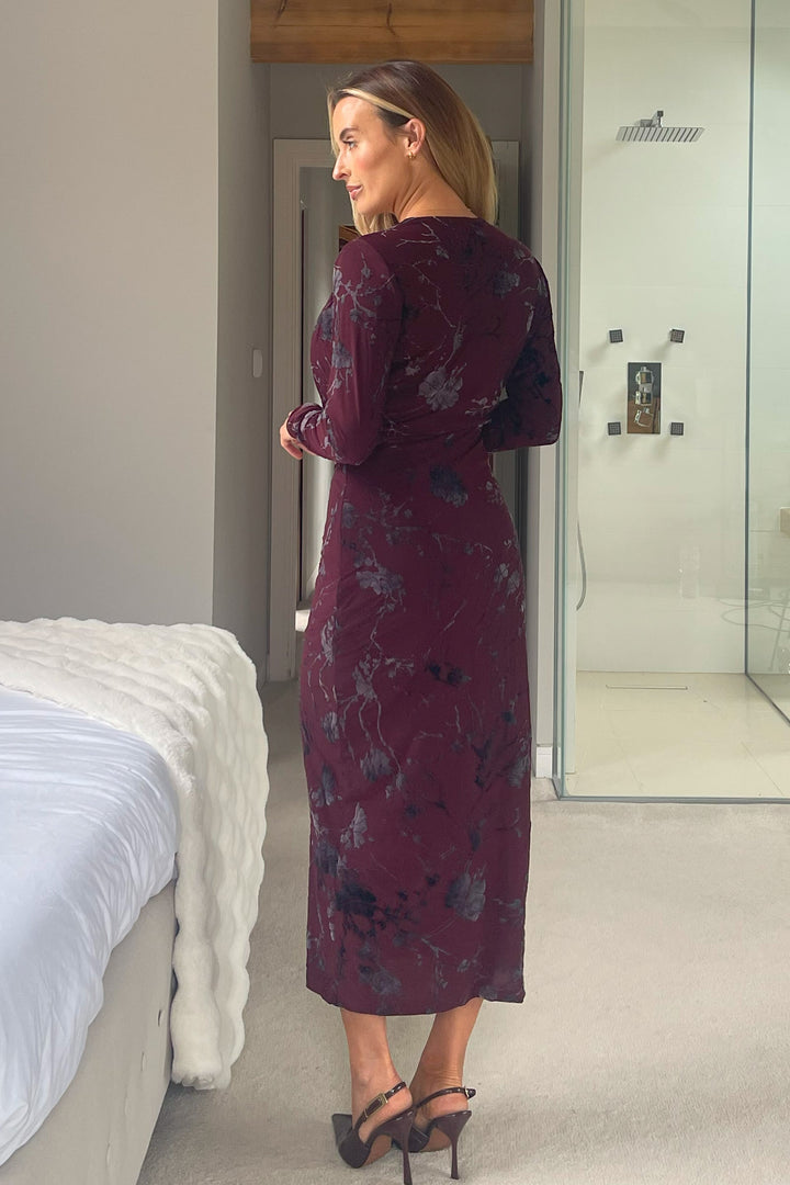 REMINGTON COWL NECK MIDI DRESS PLUM