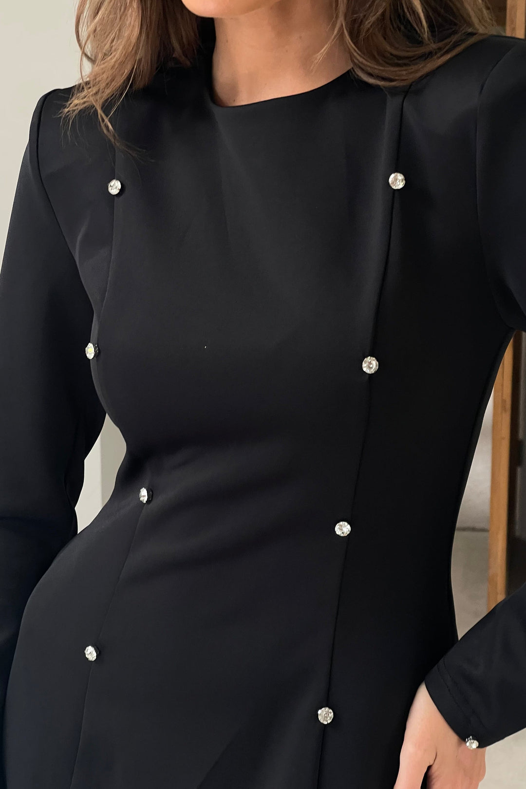 MORRIGAN STUDDED BLACK MINI DRESS