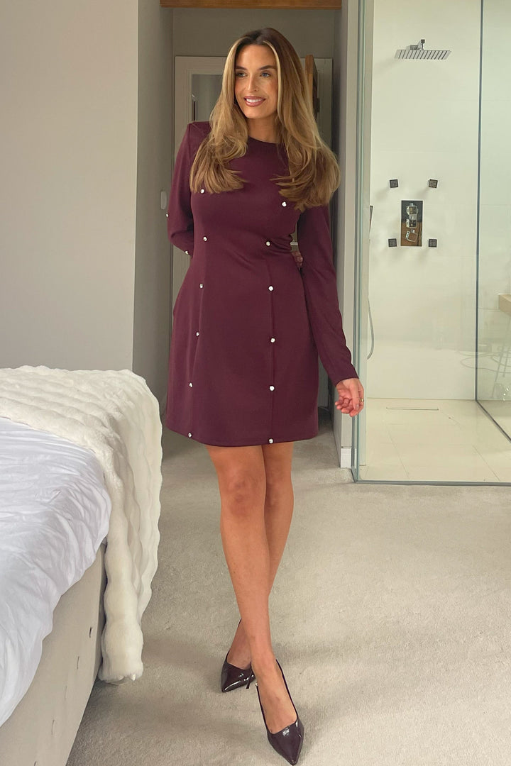 Studded Long Sleeve Mini Dress Plum