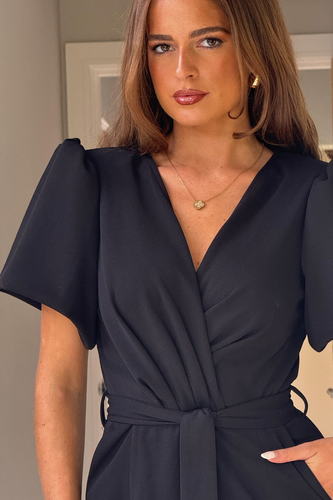 DREW WRAP NECK JUMPSUIT BLACK