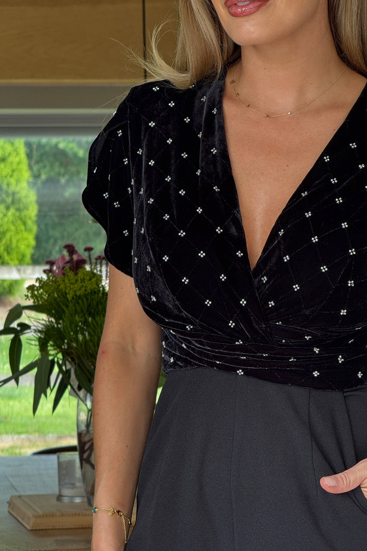 BRIDGET BEADED VELVET JUMPSUIT