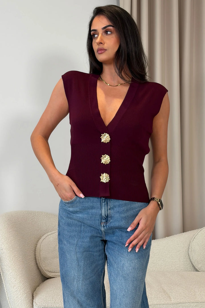 Cao Sleeveless Waistcoat Burgundy