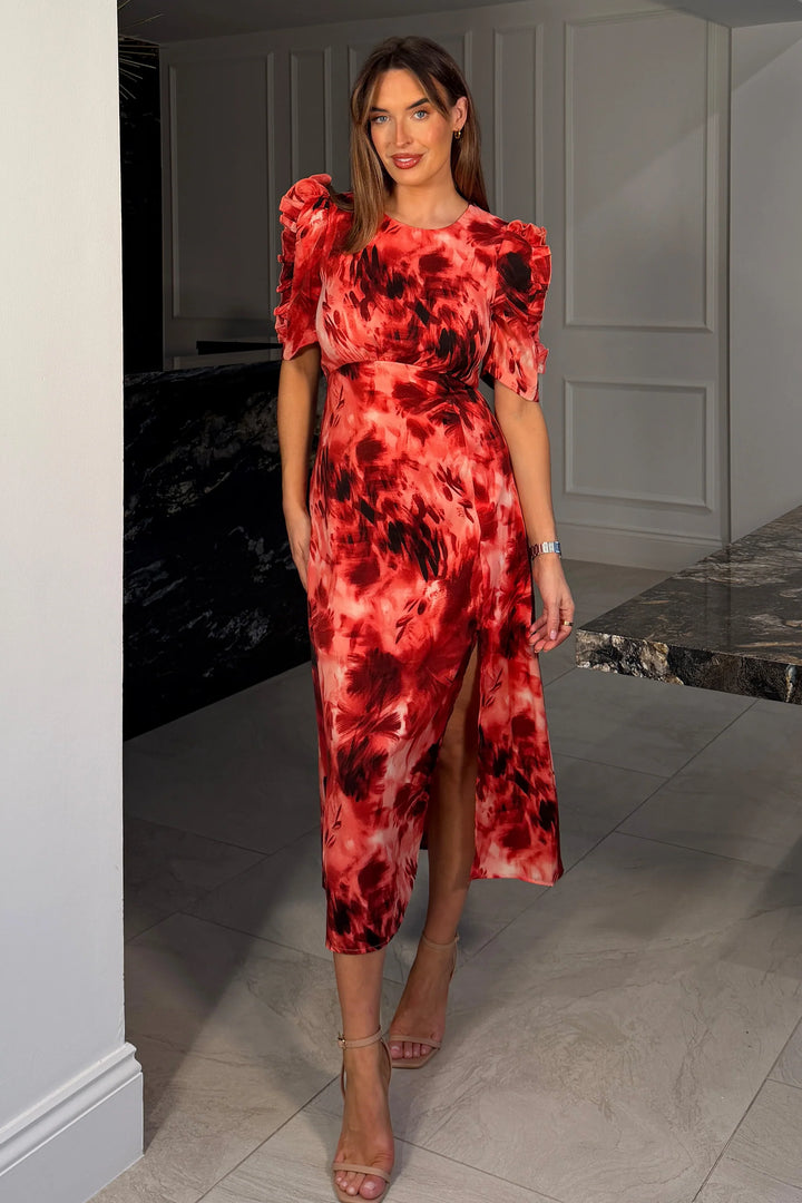 Samira Red Orange Midi Dress