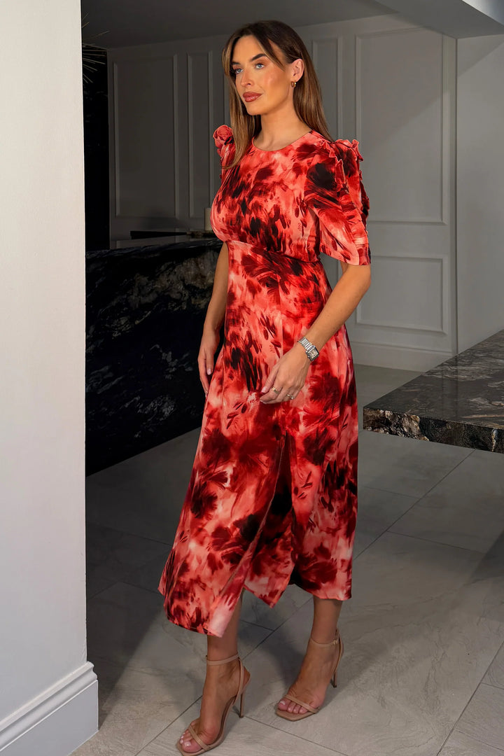 Samira Red Orange Midi Dress