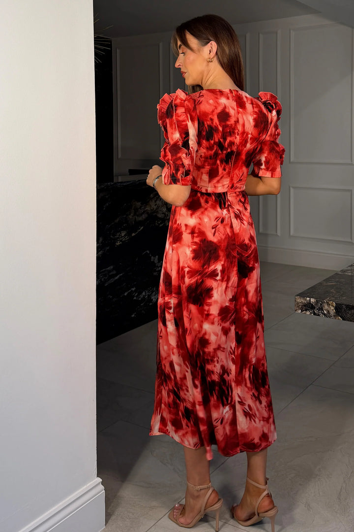 Samira Red Orange Midi Dress