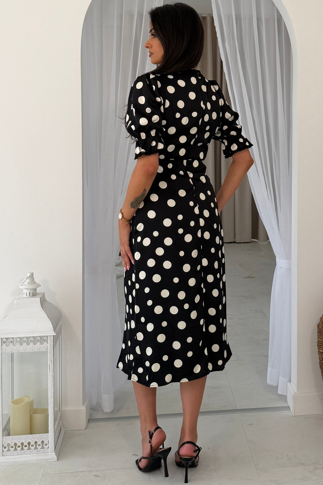 Sharon Puff Sleve Midi Polka Dress