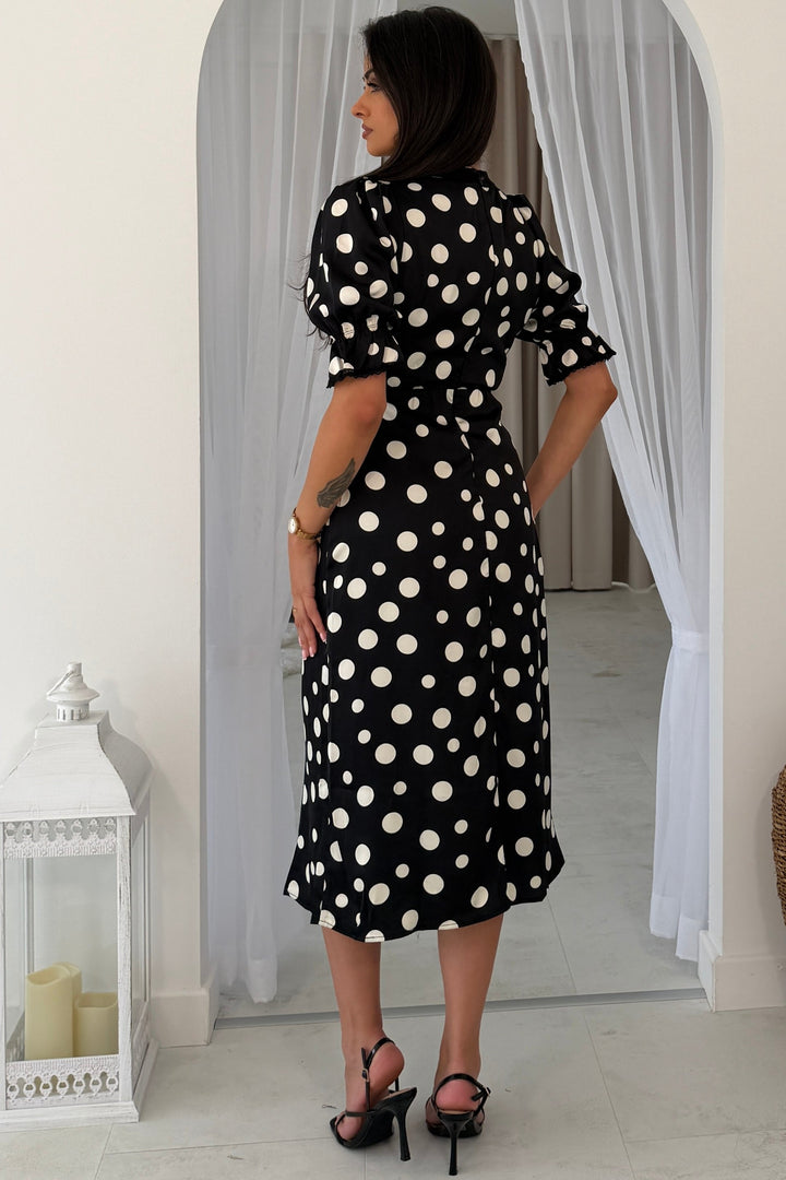 Sharon Puff Sleve Midi Polka Dress