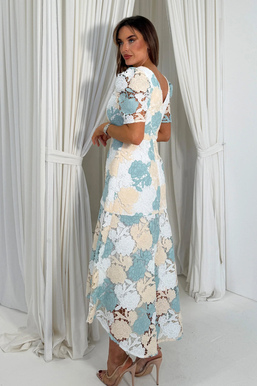 Myrtle Pastel Lace Midi Dress