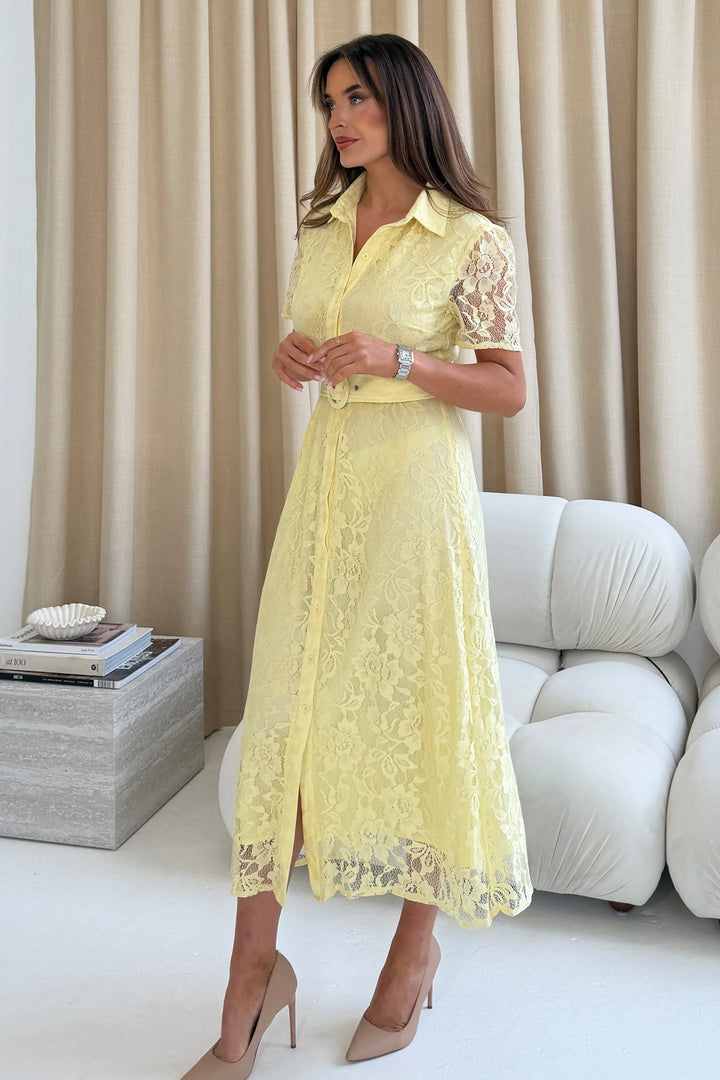 Tansy Lace Shirt Dress Yellow