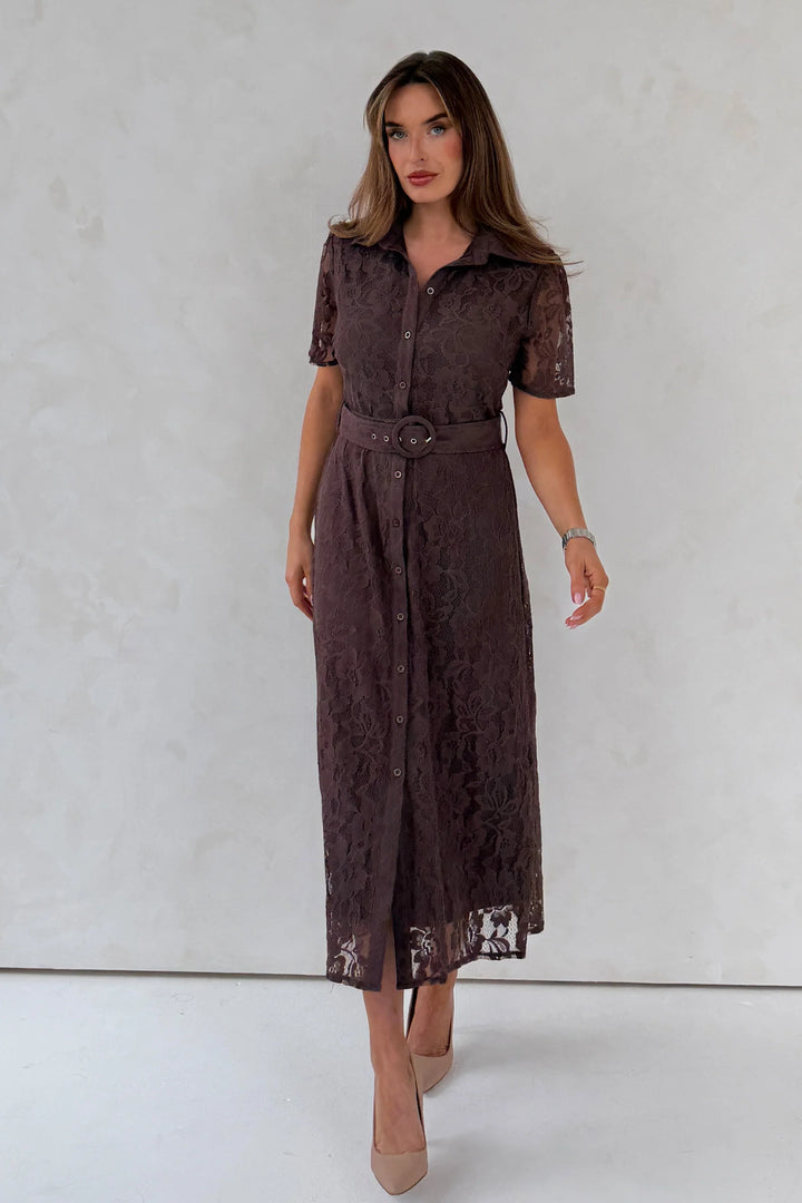 Tansy Lace Shirt Dress Brown