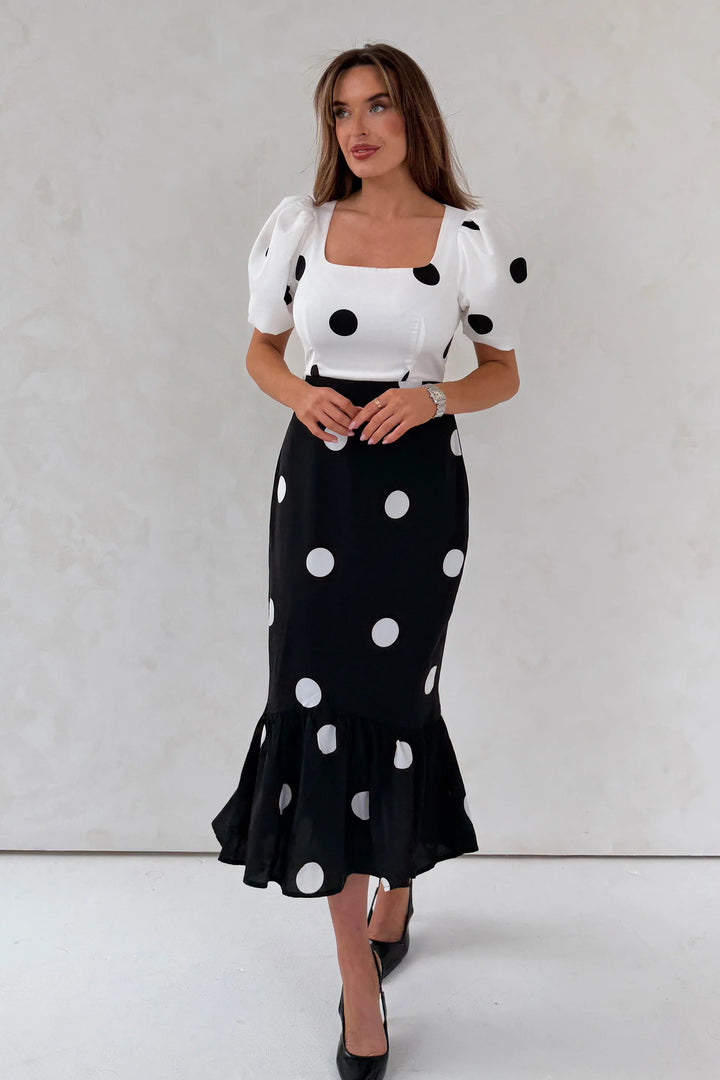 Jennifer Contrast Spot Midi Dress