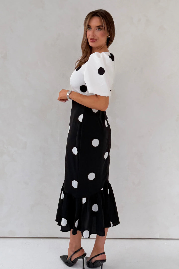 Jennifer Contrast Spot Midi Dress