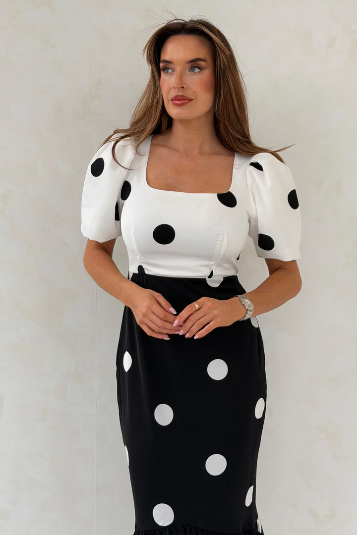 Jennifer Contrast Spot Midi Dress