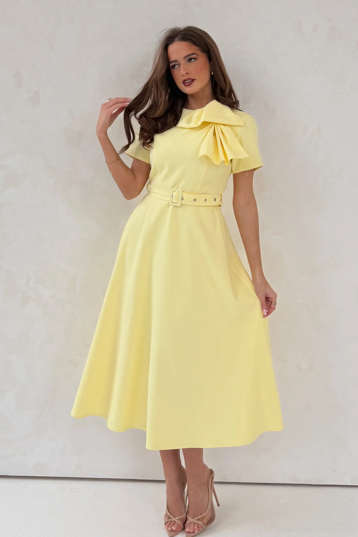 Sorelle Belted Midi Dress Yellow