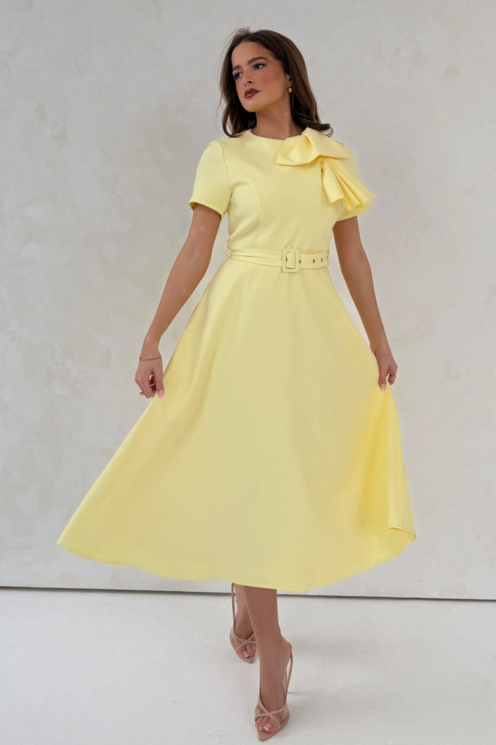 Sorelle Belted Midi Dress Yellow