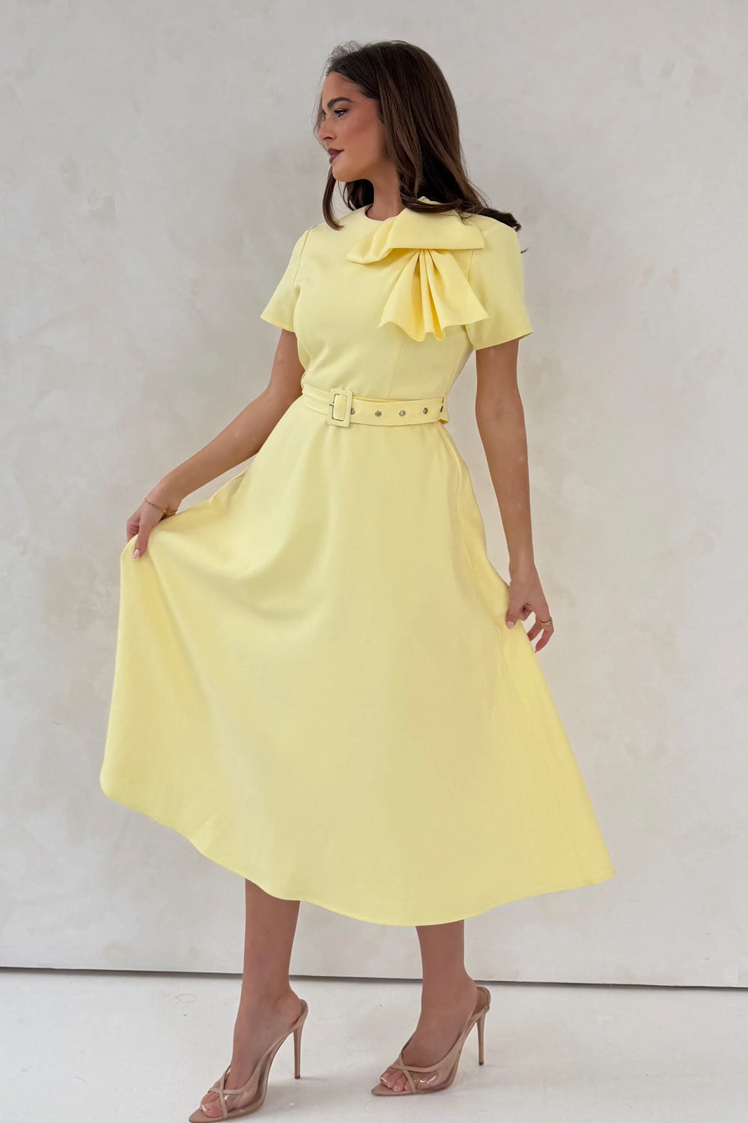 Sorelle Belted Midi Dress Yellow