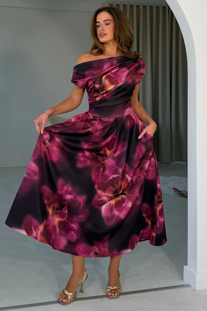 Betty Floral Midi Dress Plum