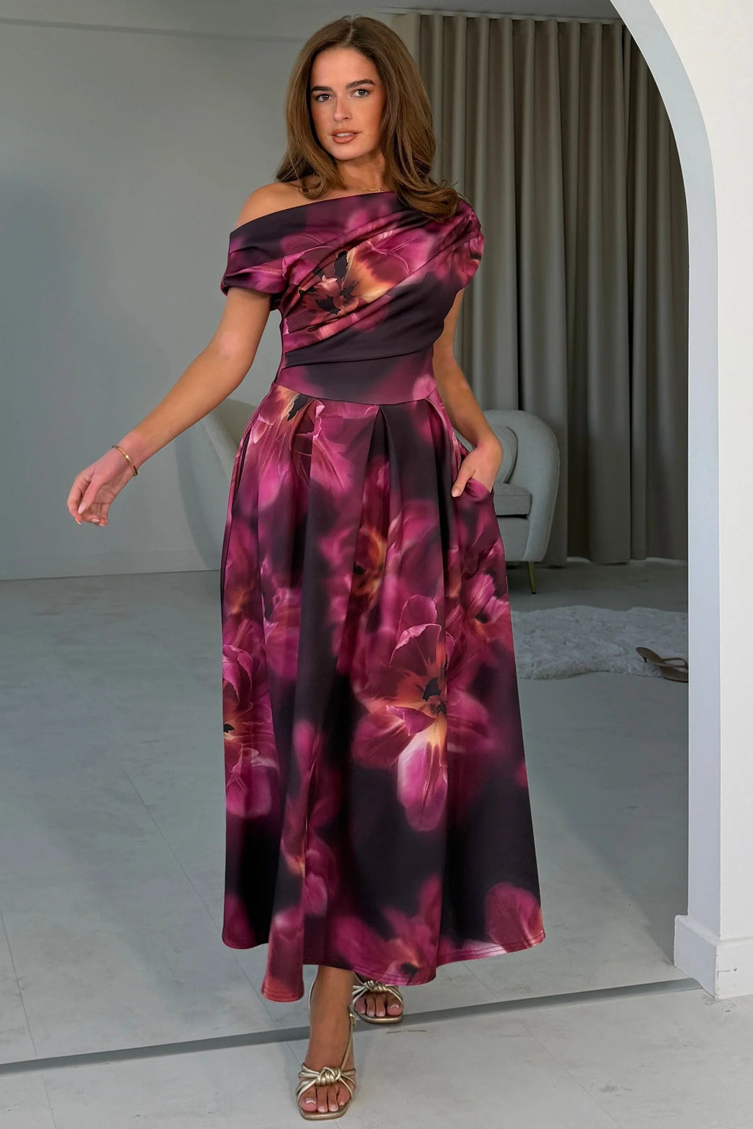 Betty Floral Midi Dress Plum