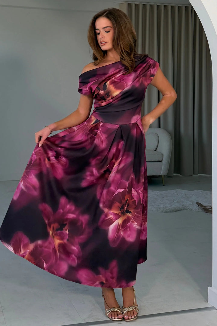 Betty Floral Midi Dress Plum