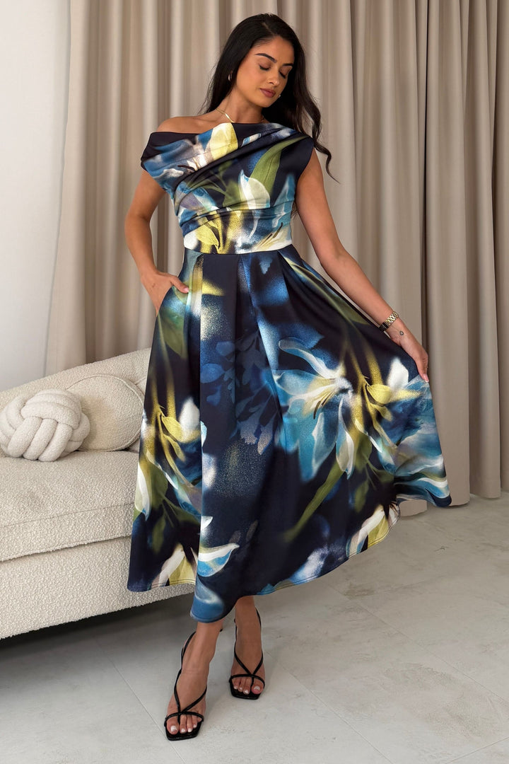 Betty Floral Midi Dress Saphire Blue