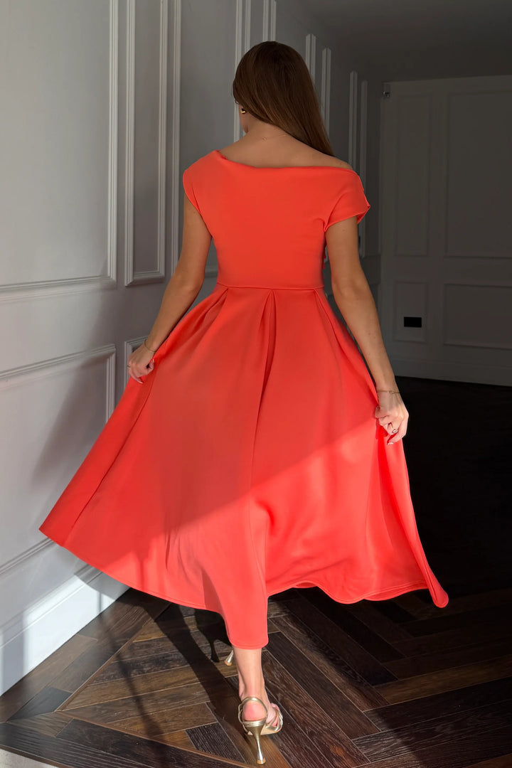 Betty Asymmetric Midi Dress Coral