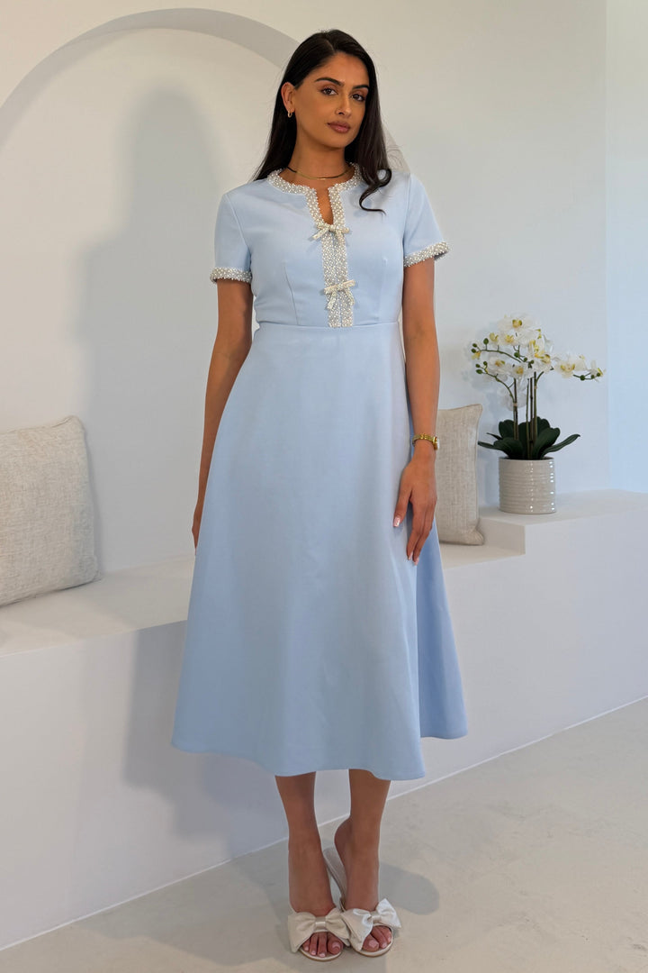 Natalia Bow Blue Midi Dress
