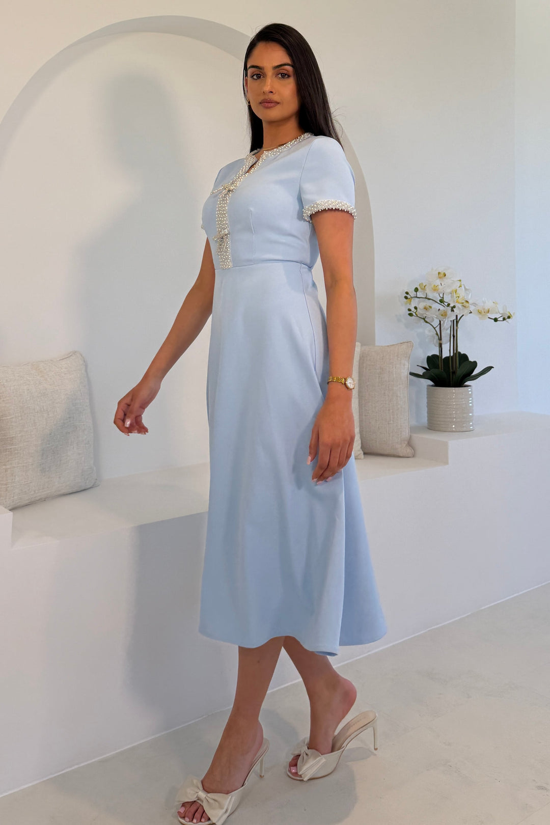 Natalia Bow Blue Midi Dress