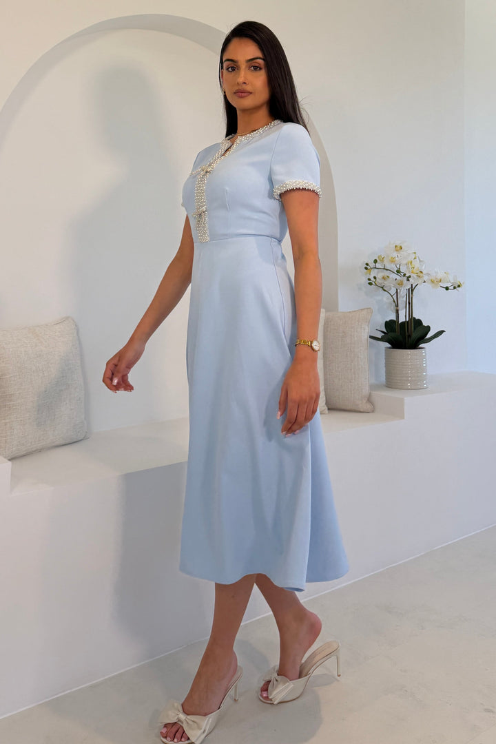 Natalia Bow Blue Midi Dress