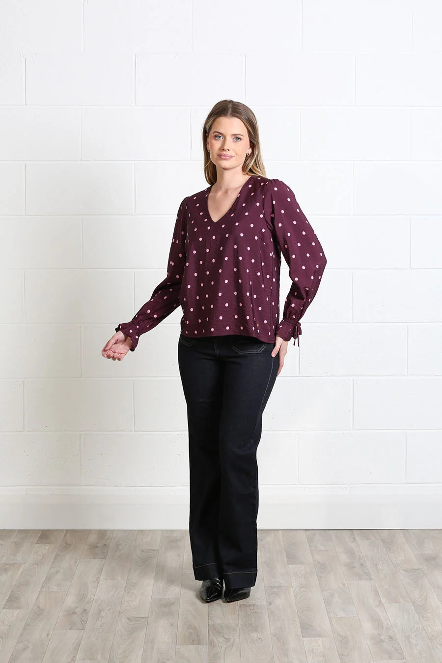 Sophia Burgundy Dot Top