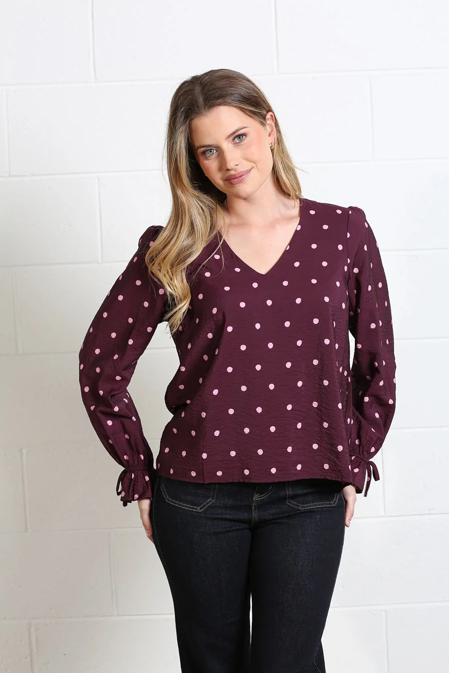 Sophia Burgundy Dot Top