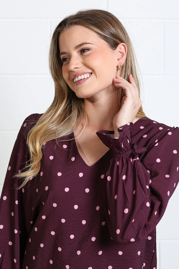 Sophia Burgundy Dot Top