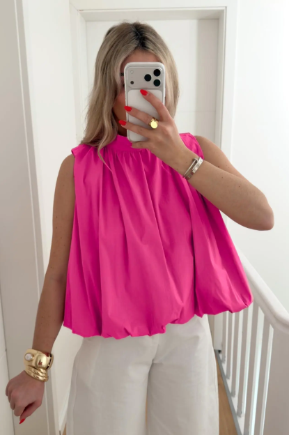 Fuschia Bubble Open Back Top