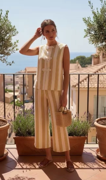 Stripe Mango &amp; Beige Waistcoat