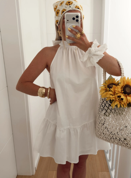 White High Neck Dress