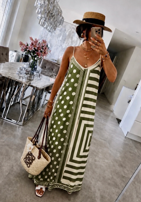 Flowy Khaki Print Dress