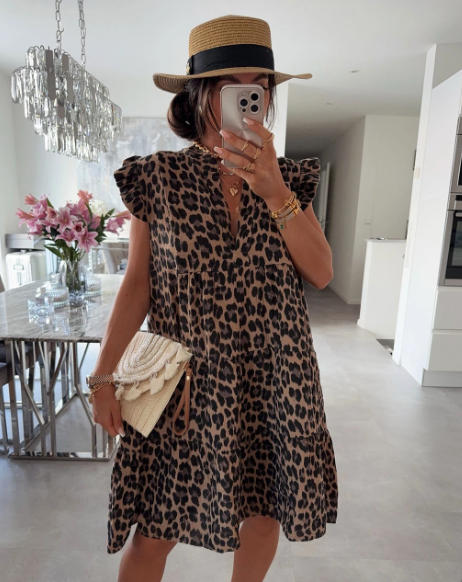 Cotton Gauze Leopard Dress