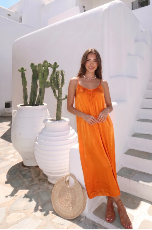 Orange Summer Midi Dress